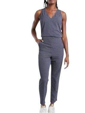 ATHLETA Brooklyn Animal Print Jacquard V neck Jumpsuit Slate Blue Size 12 -- WOW